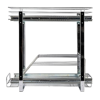 Household Essentials Glidez Multipurpose Chrome-Plated Steel Pull-Out/Slide-Out Dual-Sliding Storage Organizer for Cookware and Bakeware - 2-Tier Design - Fits Standard Size Cabinet or Shelf, Chrome - size: 9" - Extended, style: Dual Slide