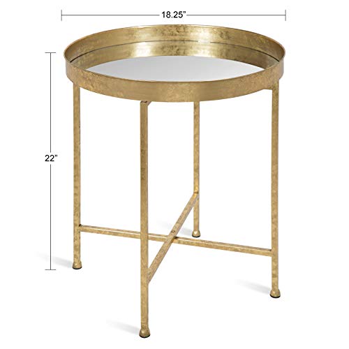 Kate and Laurel Celia Metal Foldable Round Accent Table, 18.25" x 18.25" x 22", Glass Surface and Gold Frame, Modern Minimalist Design and Detachable Magnetic Tabletop - color: Gold/Mirror