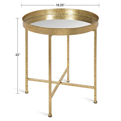 Kate and Laurel Celia Metal Foldable Round Accent Table, 18.25" x 18.25" x 22", Glass Surface and Gold Frame, Modern Minimalist Design and Detachable Magnetic Tabletop - color: Gold/Mirror