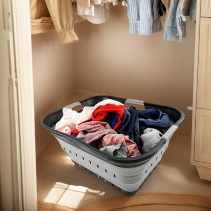 SAMMART 42L (11 gallon) Collapsible Plastic Laundry Basket - Foldable Pop Up Storage Container/Organizer - Space Saving Hamper/Basket (Black/Alloy Grey) - color: Black/Alloy Grey