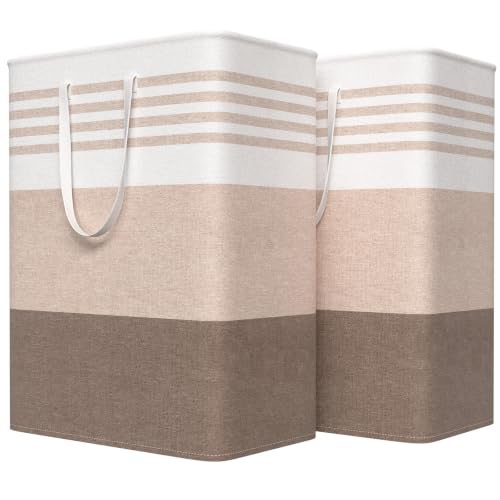 WOWBOX 2 Pack Laundry Baskets, Laundry Hampers, Freestanding Dirty Clothes Hampers with Reinforced Handles & Cross Stitch & Waterproof Coating, for Laundry Bedroom Bathroom Dorm,125L Khaki - color: Khaki, size: 125L