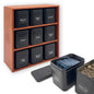 AllSpice Tea Organizer Rack with 9 Tins & 160 Magnetic Labels – Perfect for Bagged & Loose Leaf Tea Organization - Cherry - color: Cherry Stain