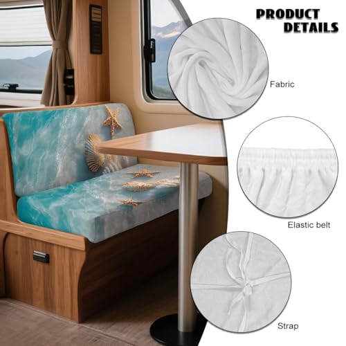 Beach Starfish Seashell Print RV Dinette Cushion Covers Wear-Resistan Camper Cushion Slipcover Fuzzy Flannel 2 Seat Sofa Chair Cover 1 Backrest Covers and 1 Bench Covers - color: Beach Starfish Seashell