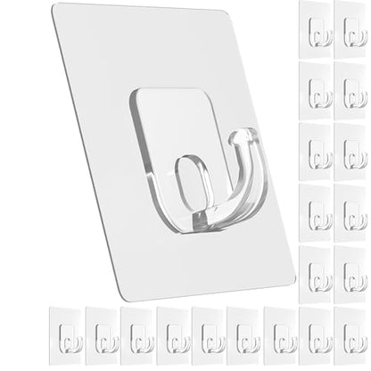 Latoxcaa Large Adhesive Hooks, 33lb Heavy Duty Utility Hooks for Hanging, 20 Pack Damage Free Sticky Hanging, No Trace Self-Adhesive Wall for Kitchen Bathroom Office Multiple Uses - size: 20 Clear Hooks