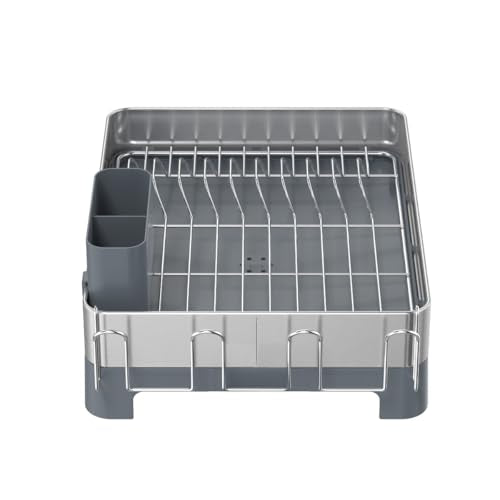 Glad Stainless Steel Dish Drying Rack - Large Space Saving Dish Drainer with Removable Cutlery Holder - Rust-Resistant Metal Rack with Adjustable Drain Spout for Kitchen Countertops, (12.6”W x 17.7”L) - size: Full Size