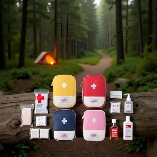 4 Pcs Travel First Aid Pouch,Empty Mini First Aid Pouch, Portable Outdoor First Aid Medical Rescue Bag Multi-Function Emergency Medicine Storage Organizer Bag Health and Household Supplies (Small)