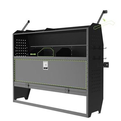 StarONE Adjustable Van Shelving with Lockable Door and Hooks, 52" W x 43" H x 13" D, Fit for Transit Connect, NV200, Chevy Express, Promaster City and Metris, Van Storage for Light Maintenance Tools - size: 52" W x 43" H x 13" D