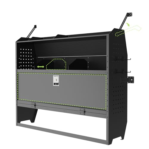 StarONE Adjustable Van Shelving with Lockable Door and Hooks, 52" W x 43" H x 13" D, Fit for Transit Connect, NV200, Chevy Express, Promaster City and Metris, Van Storage for Light Maintenance Tools - size: 52" W x 43" H x 13" D
