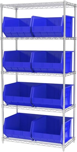 Akro-Mils 30270 AkroBins Plastic Storage Bins, Space-Saving Stackable Bins for Garage, Pantry, Craft Organization, 18" x 16" x 11", Blue, 3-Pack - color: Blue