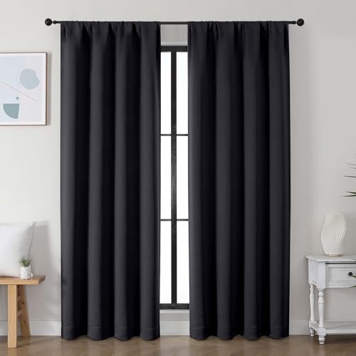 Simplebrand Ava Black Blackout Curtains for Bedroom, 78 Inch Length, 2 Panels Set, Privacy Thermal Insulated Rod Pocket Window Curtains for Patio, French Door, W40 x L78 Inch - color: Black, size: 40"W x 78"L (Pack of 2)