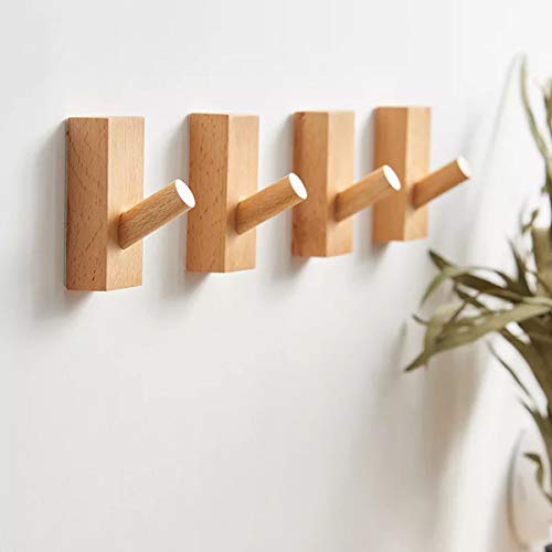 HomeDo 4Pack Adhesive Wall Hooks Hat Rack, Wooden Coat Hooks Wall Mounted, Decorative Hooks Single Organizer Hat Hanger Towel Rack, Heavy Duty Hooks (Rectangle-Beech,4P) - color: Rectangle-Beech, size: 4Pack