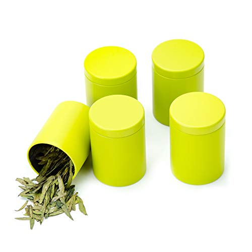 Small Tin Can Box with Airtight Lids Canister for Coffee Tea Candy Storage Loose Leaf Tea Tin Containers Storage 5 Pcs (Green, M) - color: Green, size: M=(D:1.85"*H:2.56")