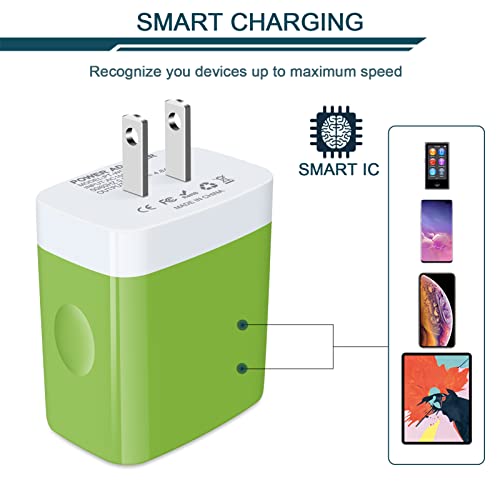 Wall Charger, USB Charger Adapter, 4.8A 4Multi Port Fast Charging Station | Power Base Block Plug Cube Brick for iPhone, iPad, Samsung Galaxy, Moto, Google Pixel, Kindle Fire Plug Cargador Carro - color: Green