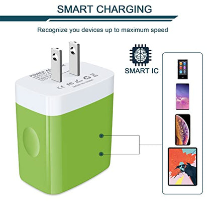 Wall Charger, USB Charger Adapter, 4.8A 4Multi Port Fast Charging Station | Power Base Block Plug Cube Brick for iPhone, iPad, Samsung Galaxy, Moto, Google Pixel, Kindle Fire Plug Cargador Carro - color: Green