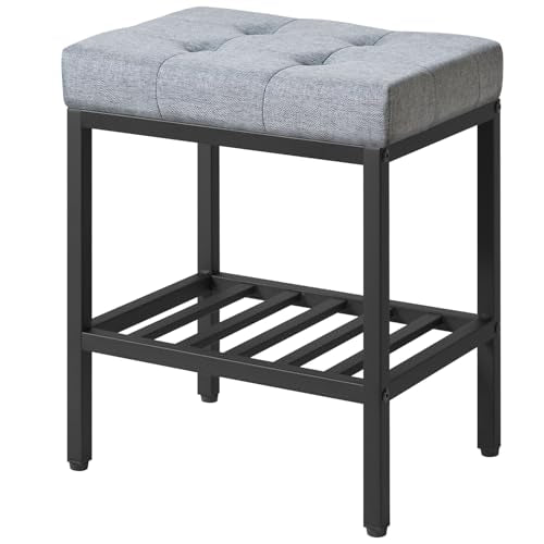IBUYKE Rectangular Makeup Stool with Adjustable Feet and Storage Space, Footrest Chair, Linen Seat Vanity Stool, Multi-Use as Small Side Table or Ottoman, for Bedroom, Blue Gray WBD017L - color: Blue Gray, size: Rectangular