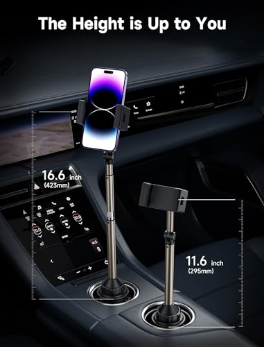 JSAUX Car Cup Holder Cellphone Mount, Metal Long-Arm Ultra Stable Phone Holder for Car Cupholders - Adjustable for iPhone 16 15 Pro Max 13 12 11, Samsung Galaxy S24 S23 Ultra, Google Pixel 9 Pro - color: ClipMount