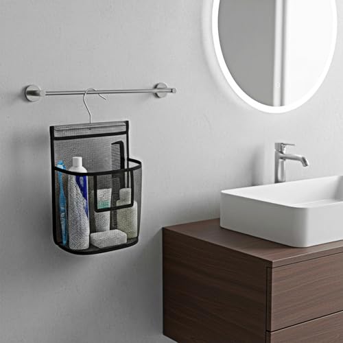 Mesh Shower Caddy Hanging, PVC Bathroom Storage Bag with Hooks for College Dorm, Gym, Swimming, RV and Travel