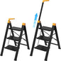 3 Step Ladder with Single-Handrail, Aluminum Step Stool Foldable, Lightweight Sturdy Step Ladder with Anti-Slip Pedals,Convenient Handrail for Home Kitchen Closet, 600lbs Max Load Capacity (Yellow) - color: Yellow, size: 3 steps