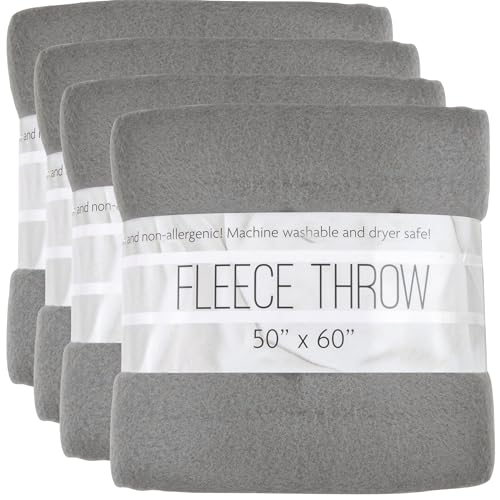 Trail maker (24 Pack) Wholesale Bulk Fleece 50x60 Throw Blankets for Wedding Favors, Homeless Women, Men in Assorted Colors, 160 GSM - color: Grey