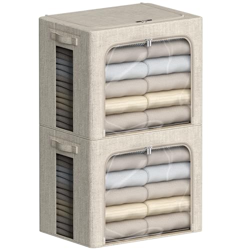 FHSQX 2 Pack Clothes Storage Bins with Metal Frame Beige, 15.7x11.8x9.8 Inch - color: Beige, size: 15.7x 11.8x 9.8Inch