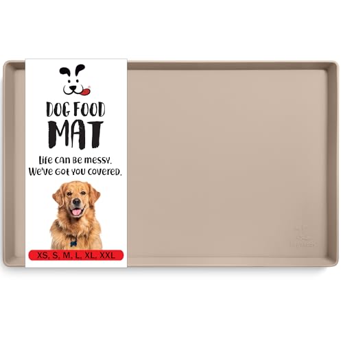 DogBuddy Dog Food Mat – Waterproof Dog Bowl Mat for Food and Water, Silicone Pet Feeding Mats for Floors, Non-Slip Placemat with High Edges for Dogs Bowls, Puppy Essentials (XL: 28" x 18", Taupe) - color: Taupe, size: 28"L x 18"W