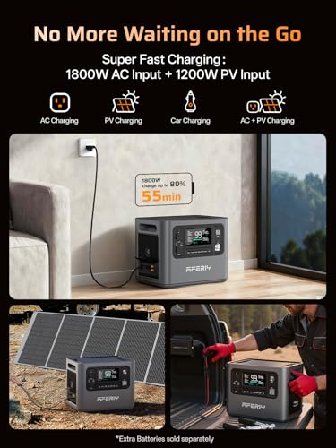AFERIY P280 Portable Power Station 2800W (Peak 5600W) with DC600 580W Alternator Charger,2048Wh LiFePO4 Battery,Dual Solar Input,6x Fast Charging On the Go,Camping,and RVs(Shipped Separately) - color: 2800W Power Station-G