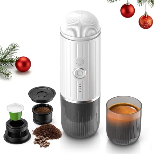 i Cafilas Portable Espresso Machine Self-Heating | Battery Powered Coffee Maker for Camping without Electricity| 2-in-1 Ground Coffee&NS Capsule|19 Bar| USB-C Fast Charge| White Coffee Maker for Car - color: White 03