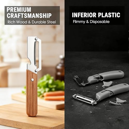 NEW Premium Vegetable Peeler with Wooden Handle and Bottle Opener: 2-in-1 Stainless Steel Kitchen Tool for Fruit Apple Potato Pumpkin Papaya (1Pcs) - color: 1Pcs