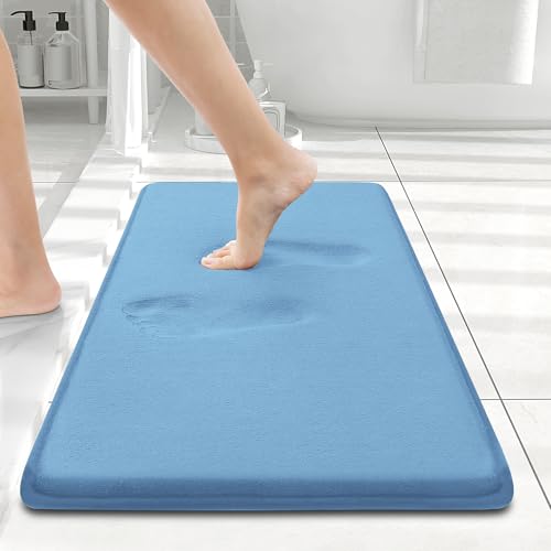 Smiry Memory Foam Bath Mat 24x16, Extra Soft and Absorbent Bathroom Mats, Non Slip Washable Carpet for Floor, Shower and Tub, Blue - color: Blue, size: 24" X 16"