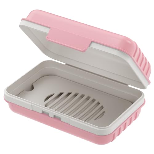 Quatish Leakproof Bar Soap Holder Dish with Lid for Shower, Portable 1 Pack Travel Soap Case Box for Gym, Camping, Hiking, Outdoor Use, Travel Size Toiletries Essentials, Keeps Soap Dry, Pink - color: Pink