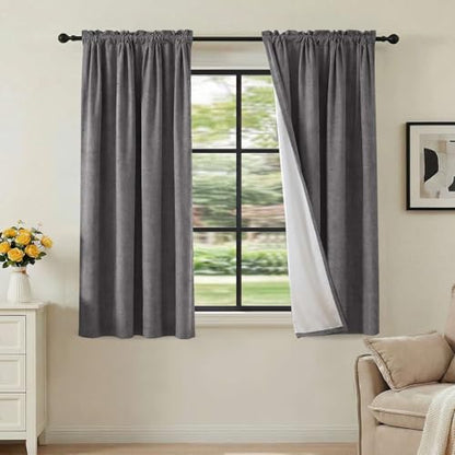 H.VERSAILTEX Linen Look 100% Blackout Curtains 45 Inches Long for Bedroom Full Light Blocking Rod Pocket 42 Inches Wide Linen Textured Thick Window Curtain Drapes with White Backing, Grey, 2 Panels - color: Grey, size: 42"W x 45"L (Pack of 2)