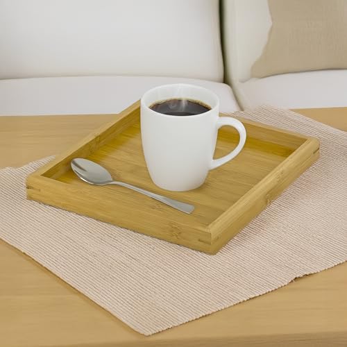 Natural Bamboo Serving Tray Platter 9.75 x 9.75 Square, Bamboo - color: Bamboo, size: 9.8" x 9.8" x 1.2"