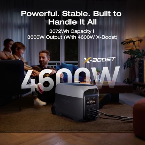 EF ECOFLOW Delta 3 Ultra Portable Power Station with XT60 Solar Cable, 3600W (Surge 7200W) Output Home Power, 3072Wh LiFePO4 Battery, Solar Generator for Home Use, Camping Accessories & RV Backup - style: DELTA 3 Ultra+XT60 Solar Cable