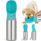Portable Dog Water Bottle, 14 OZ, Stainless Steel Leak Proof Puppy Water Dispenser with Drinking Feeder for Pets Travel, Walking, Hiking and Outdoor Activities - size: 14 OZ - Blue, style: Button switch