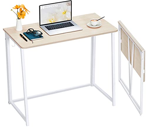 WOHOMO Folding Desk, Small Foldable Desk 39.4" for Small Spaces, Space Saving Computer Table Writing Workstation for Home Office, Easy Assembly, Oak - color: Beige, size: Large Size:39.4 x 15.7
