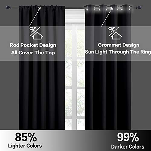 RYB HOME Bedroom Blackout Curtains - Black Curtains Solar Light Block Insulated Drapes Energy Saving for Bedroom Dining Living Room, 42 x 45 inches Long, Black, Set of 2 (Pack of 2) - color: Black, size: 42"W x 45"L (Pack of 4)