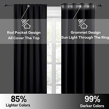 RYB HOME Black Curtains Blackout - Bathroom Small Window Curtains Thermal Insulated Privacy Drapes for Kids Bedroom Living Room Kitchen Basement, Width 42 by Length 36, 1 Pair - color: Black, size: 42"W x 36"L (Pack of 2)