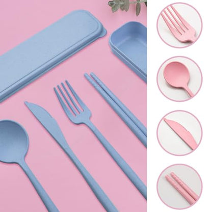 ELANE 4 Sets Reusable Travel Utensils Set with Case,Camping Cutlery Set Reusable Cutlery Set with Case,Utensil Sets for Lunch Picnic Daily Use Outdoor - color: color 2