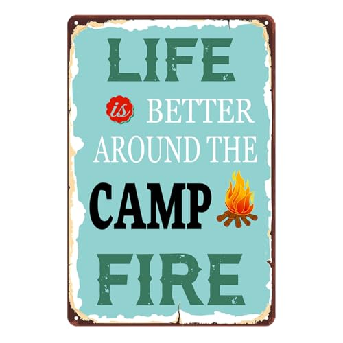 Funny Camping Sign Camping Decor Life Is Better Around The Camp Fire Signs Vintage Metal Tin Sign Camping Signs For Cafes Bars Pubs Shop Camping Wall Art Decorative 8x12 Inch - color: 4
