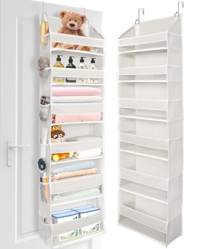 ULG Over The Door Organizer with 6 Large Pockets 12 Side Pockets, 50lbs Weight Capacity Door Hanging Organizer for Bedroom, Bathroom, Pantry, Nursery Storage, Beige - color: Ivory, size: 1 Pack