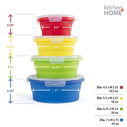 Thin Bins Collapsible Containers Set of 4 Round Silicone Food Storage Containers BPA Free, Microwave, Dishwasher and Freezer Safe - No more cluttered container cabinet! SC-149A - size: Round - Assorted Sizes - Set of 4