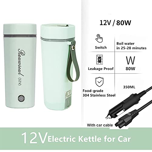 Portable Electric Travel Kettle, 350ml, BPA-Free & Food-Grade 304 Stainless Steel, Heats to 98°C, One-Button Operation & Auto Shut-Off, 12V/7A 80W Car Kettle for Car, Truck, RV - color: Green 12V/350ml