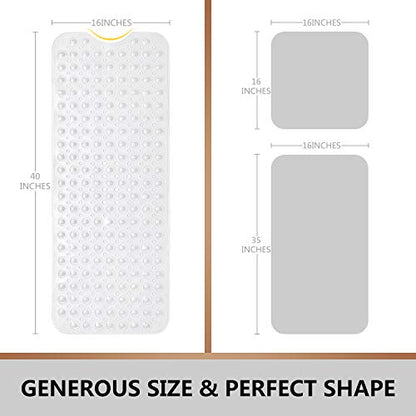 Upgrade Baby Bath Mat Non Slip Extra Long Bathtub Mat for Kids 40 X 16 Inch - Eco Friendly Bath Tub Mat with 200 Big Suction Cups,Machine Washable Shower Mat,Clear - color: Clear