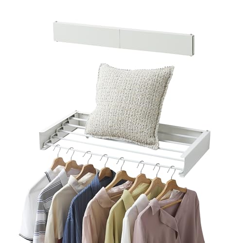 RFOUO Clothes Drying Rack, Laundry Hanging Rack Collapsible, Wall Mounted Drying Rack for Laundry, Foldable Drying Rack Indoor Outdoor, 31.5" Wide, 5 Aluminum Rods, 60 lb Capacity (White 31.5") - size: 31.5 Inch without hooks