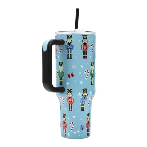 Bioworld Nutcrackers Vacuum Insulated 40 Oz. Stainless Steel Tumbler with Reusable Straw & Leak-Proof Lid Easy Carry Handle for Travel or Home - color: Nutcrackers Blue
