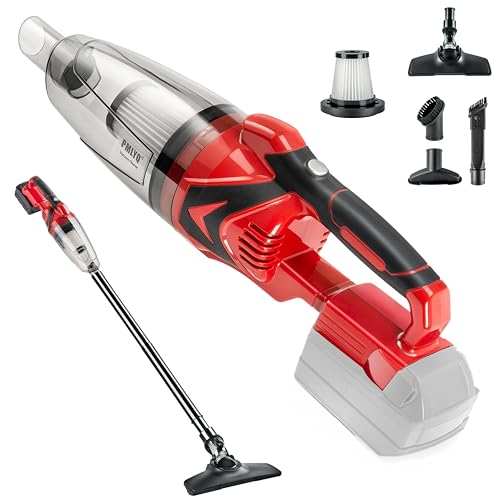 Cordless Vacuum Cleaner for Milwaukee Battery,Wireless Handheld Power Vacuum Cleaner for Home, Boat, Workshop, Car, Pet Hair, Furniture(Tool Only No Battery), Red