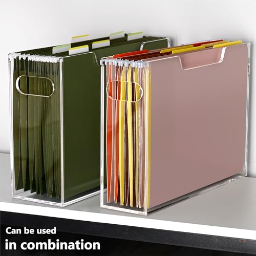 DINGHUO Acrylic File Organizer Box Letter Size Hanging File Organizer, Clear Portable File Folder Box with Handle, Filing Crate Bin Holder for Desk, Office, Home, School - 1 Pack - size: S Letter