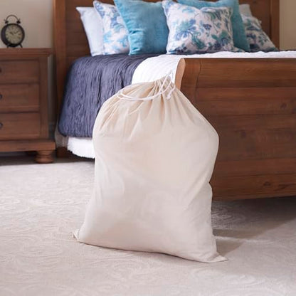 Household Essentials Cotton Laundry Bag, Large, 100% Cotton, Drawstring Top with Cord Lock, Machine Washable, 3 to 4 Load Capacity, Versatile and Compact, Breathable, Foldable, Natural - style: Beige