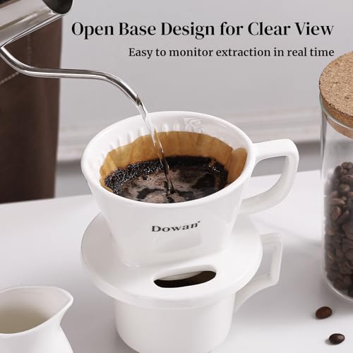DOWAN Pour Over Coffee Maker, Non-Electric Pour Over Coffee Dripper with Open Base Design, Manual Brew Maker, Single Cups Porcelain Slow Brewing Accessories for Gifts, White - color: White with Open Base Design