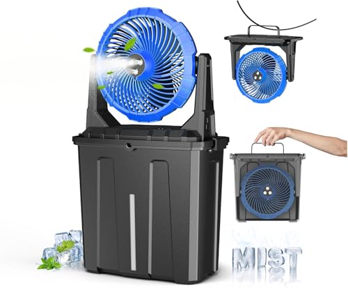 Ausic 10″ 9L Portable Misting Fan, [Max 55Hrs] Outdoor Mister Fan for Outside Patios Golf, 20000mAh Rechargeable Battery Operated Travel Water Cooling Fan, Camping Patio Accessories - 3 Spray Misters - color: Blue, size: 20000mAh